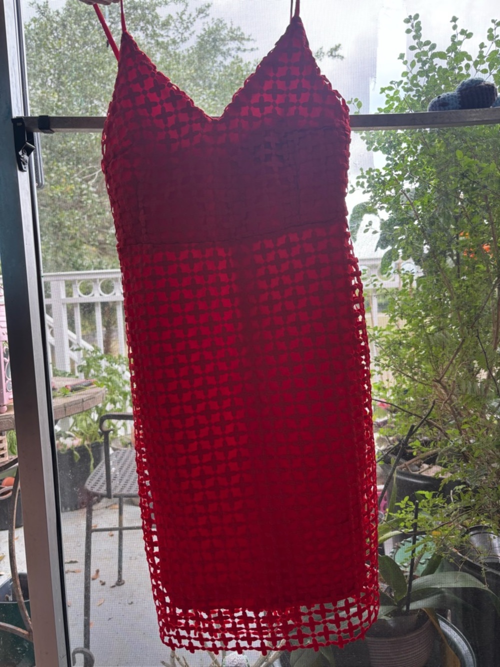 Lulu's Red Crochet Midi Sheath Dress